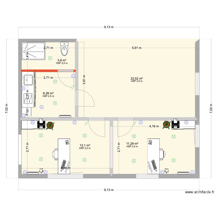 PLAN R+1 C5 - ACTUALISÉ. Plan de 5 pièces et 56 m2