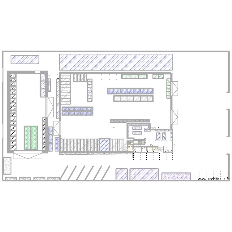 Magasin. Plan de 161 pièces et 803 m2