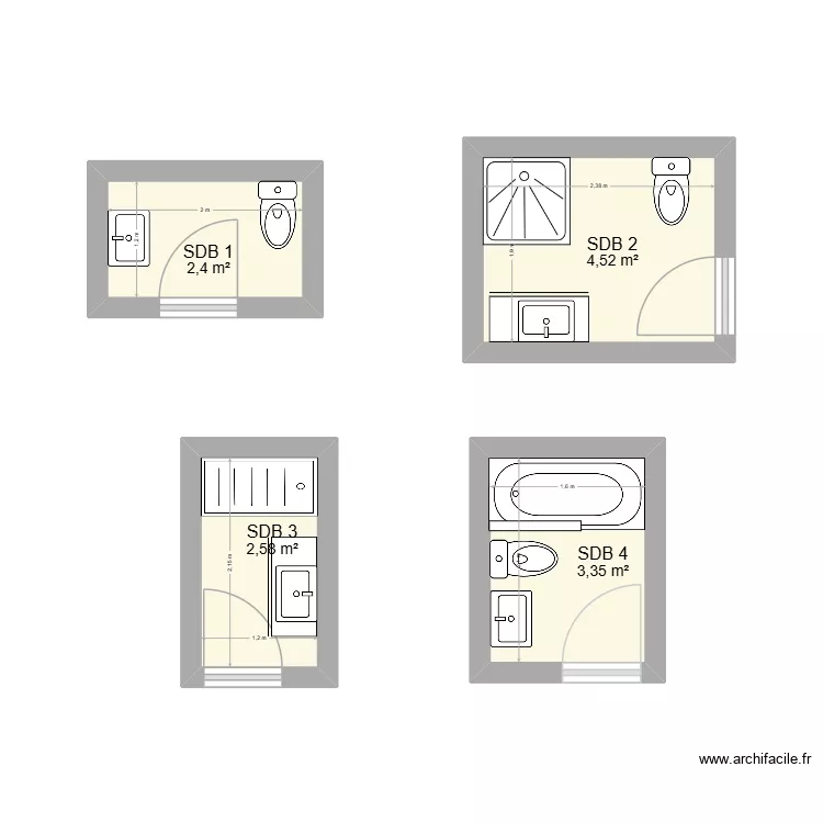 3967_SDB. Plan de 4  et 13 m²