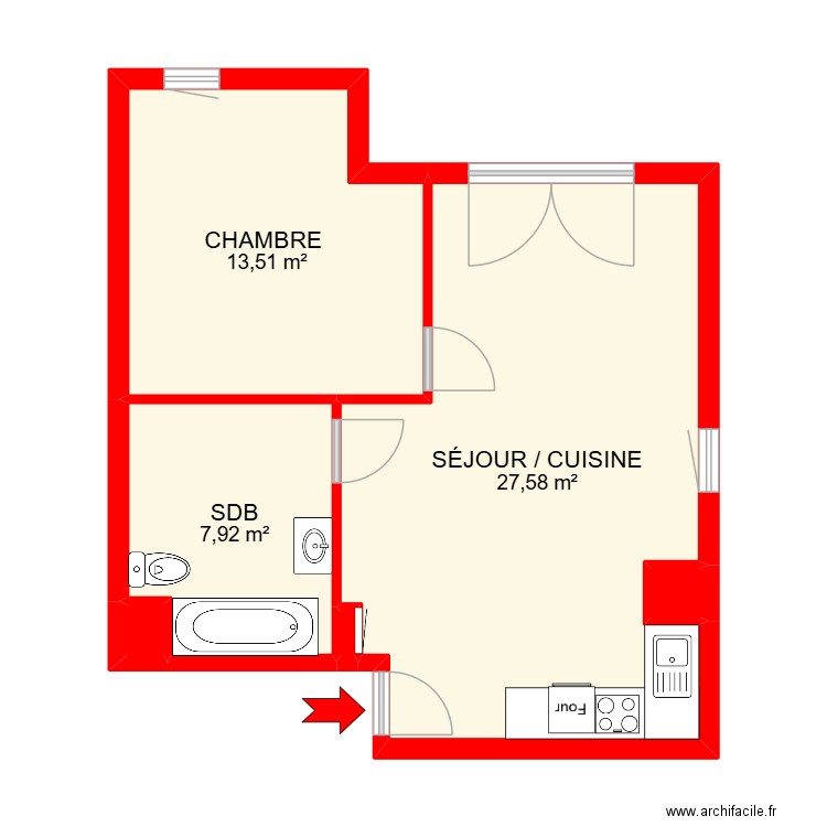 BI 24160. Plan de 6 pièces et 50 m2