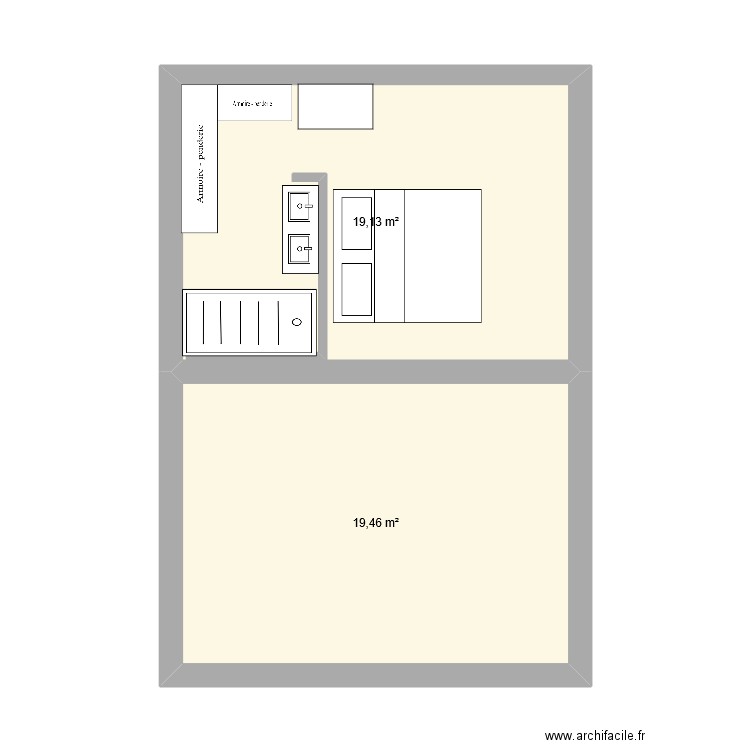 Extention Maison. Plan de 2 pièces et 39 m2