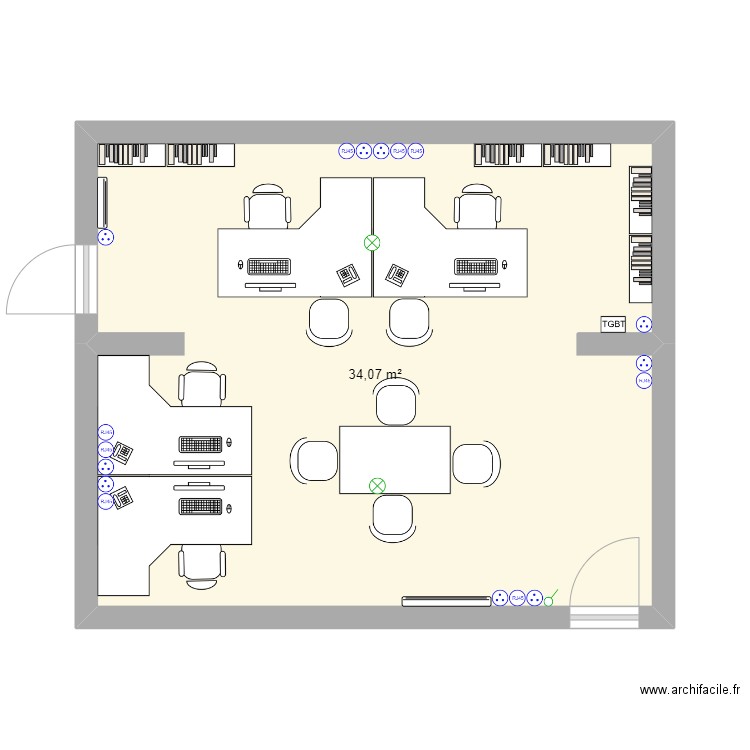 Bureau MN QL. Plan de 1 pièce et 34 m2