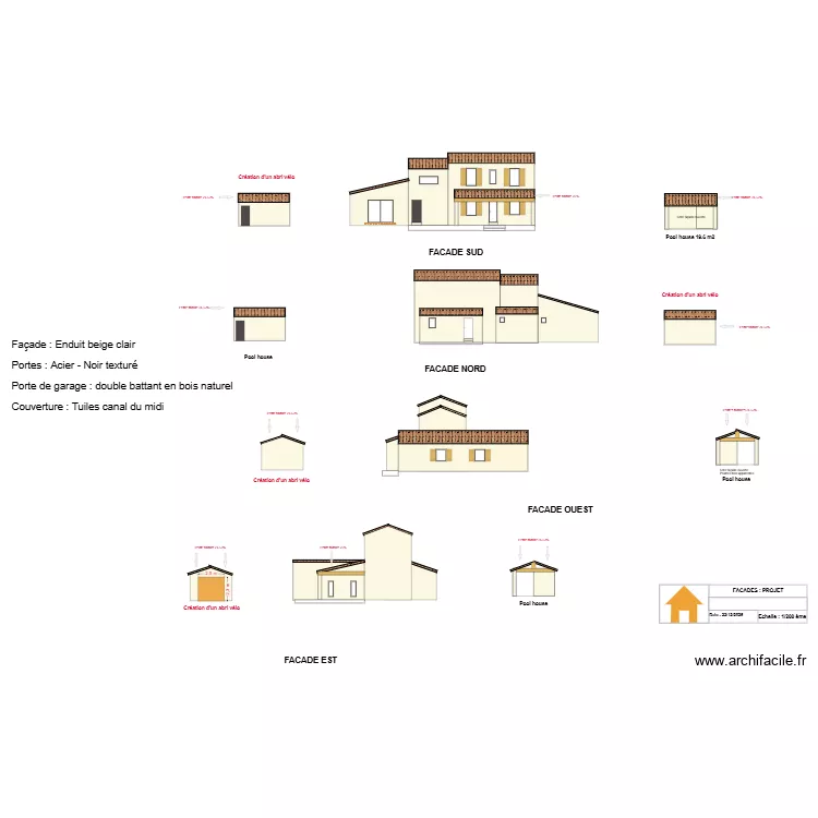 DT : PLAN FACADES PROJET ABRI VELO. Plan de 