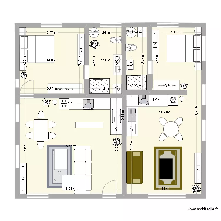 ETAGE VILLONGUE AIRBNB. Plan de 4  et 95 m²
