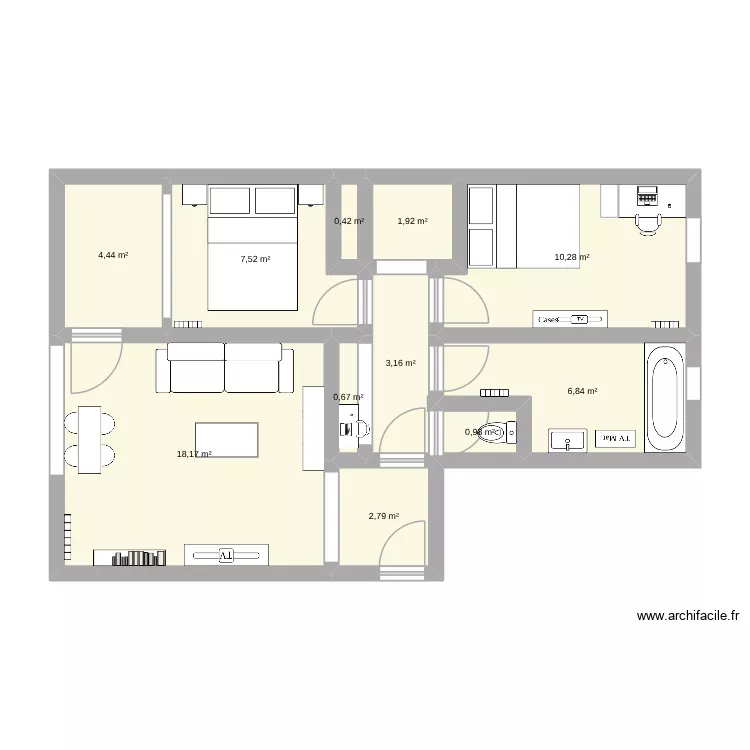 Le Pasteur. Plan de 11  et 57 m²