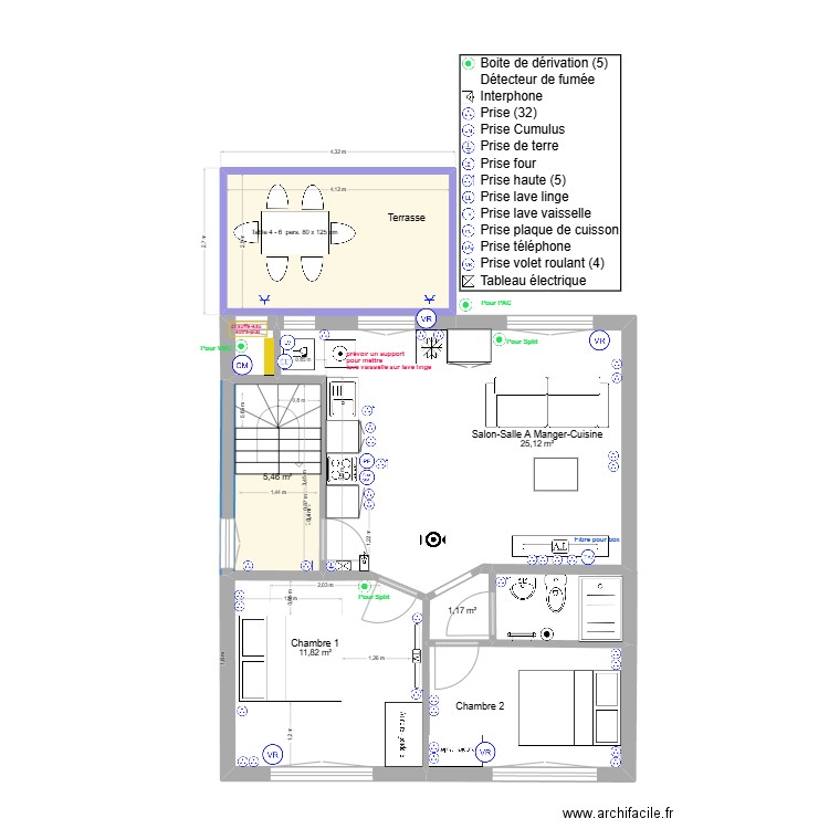 immeuble1 1er/2ème  Elec V4  sol b T3. Plan de 7 pièces et 62 m2