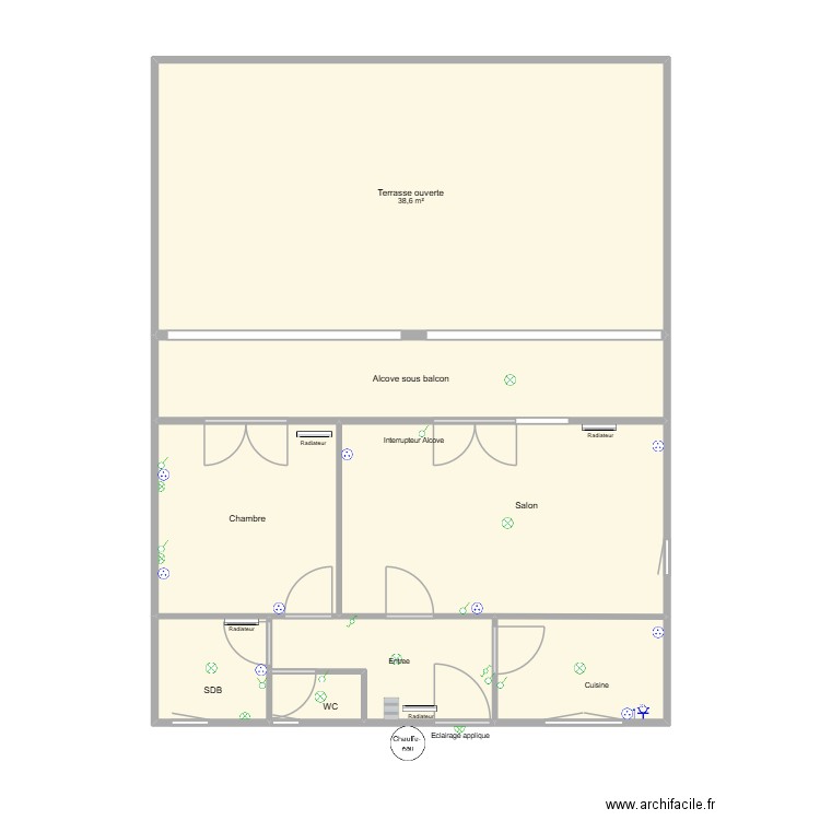 Plan Origine avec Elec existant. Plan de 8 pièces et 91 m2