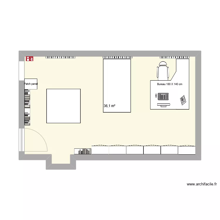 Biblioth&egrave;que connectique bureau Audrey. Plan de 