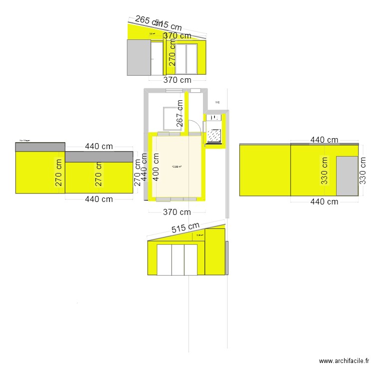 Projet Forest 1 versant sans triangle . Plan de 1 pièce et 13 m2