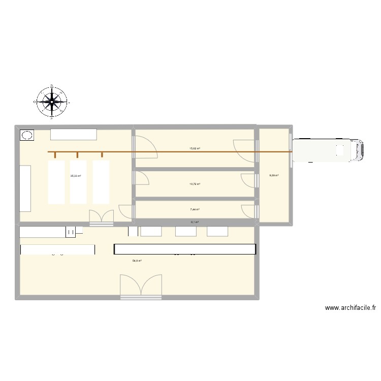 boucher. Plan de 7 pièces et 134 m2