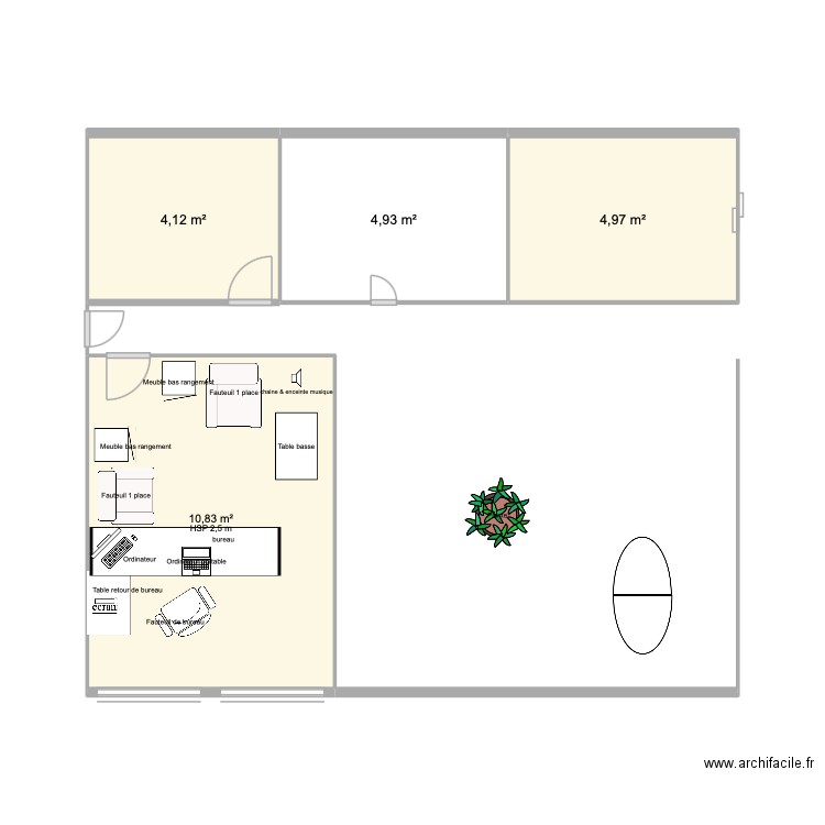 plan de l'aménagement bureaux comptables le 02.05.2024. Plan de 4 pièces et 25 m2
