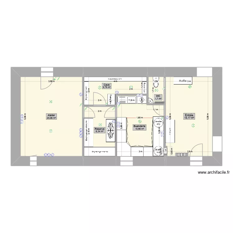 RDC sud ouest am&eacute;nag&eacute; &eacute;lec + chauffage. Plan de 6  et 60 m²