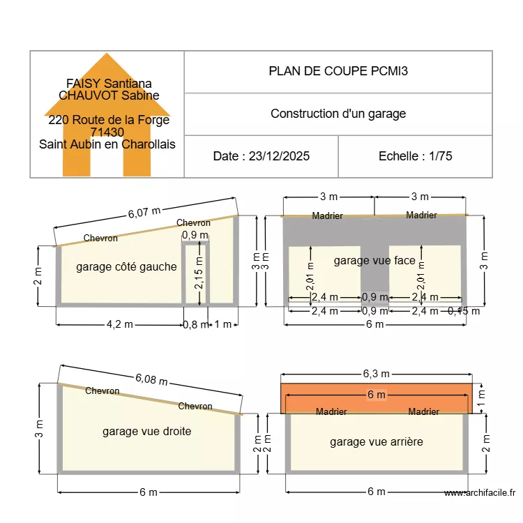 plan de coupe 4. Plan de 5  et 50 m²