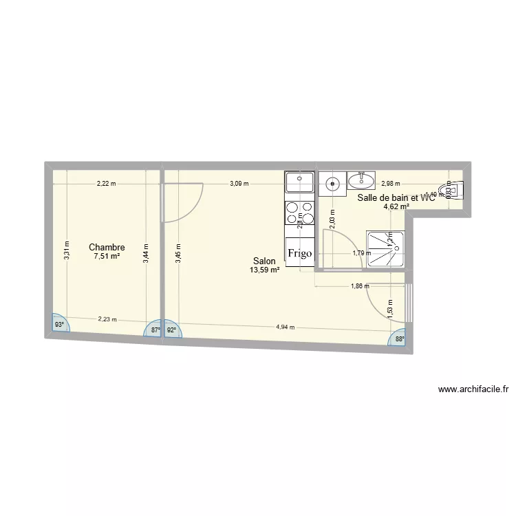 legran appart1 er droite. Plan de 3 Pièces et 26 m² legran appart1 er droite. Plan de 3 Pièces et 26 m²