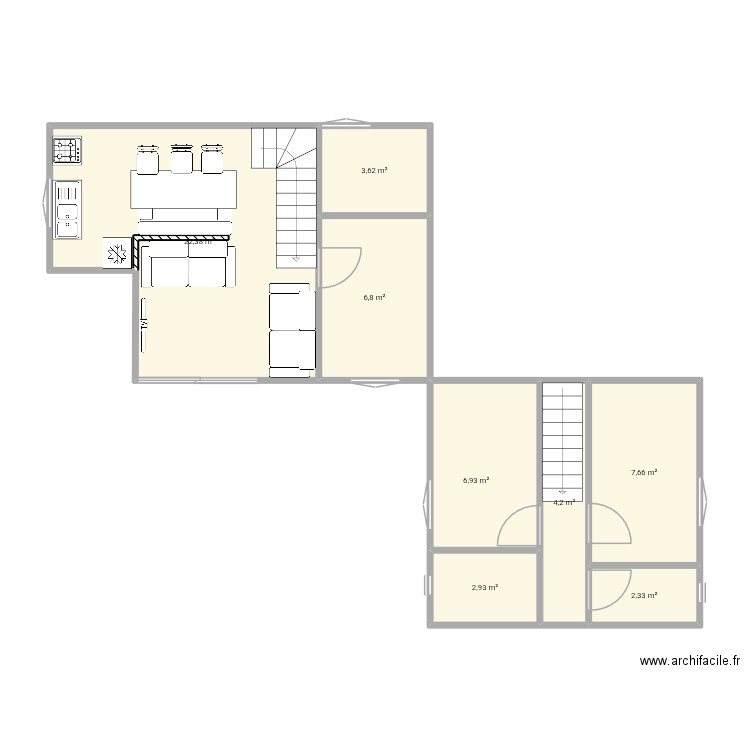 Numéro 2. Plan de 8 pièces et 57 m2