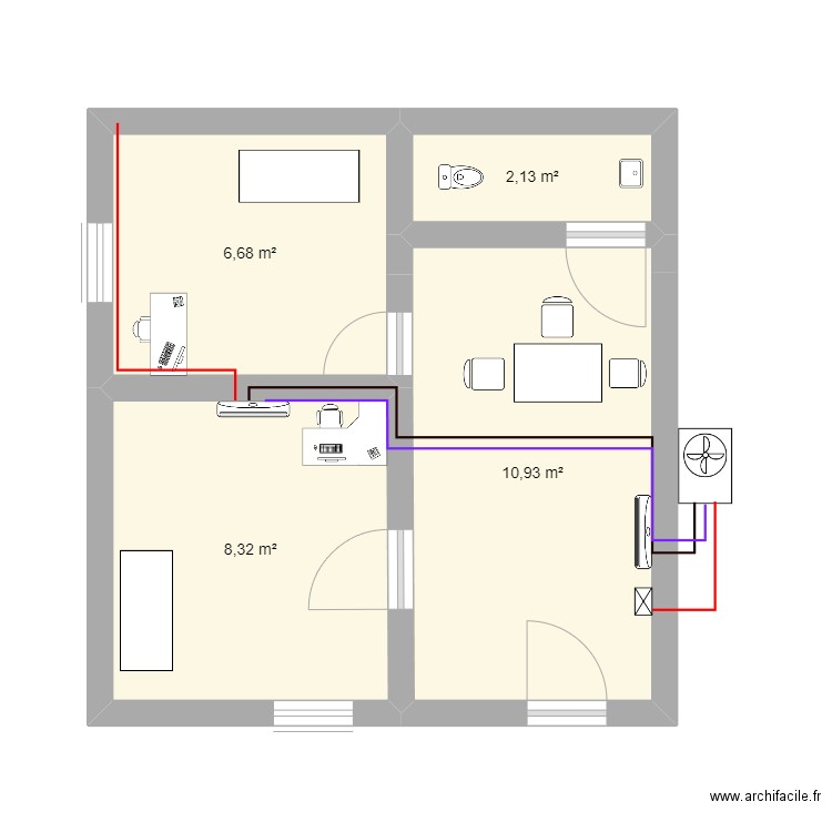 plan cabinet. Plan de 4 pièces et 28 m2