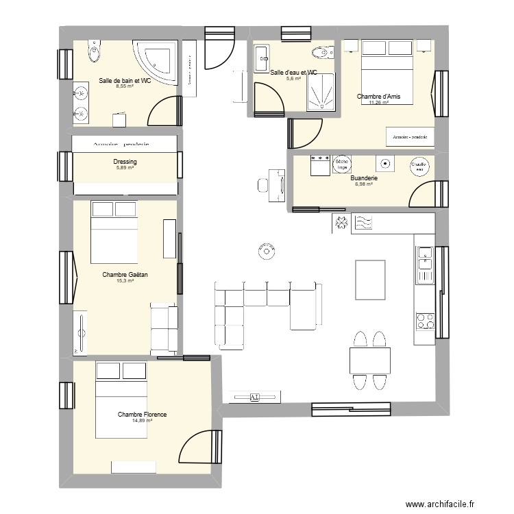 PlanCoursou2. Plan de 6 pièces et 58 m2