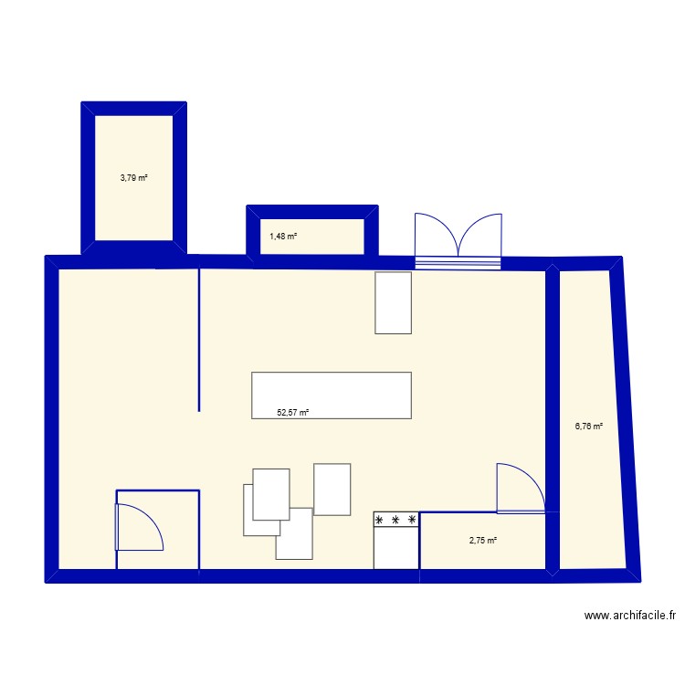 office. Plan de 5 pièces et 67 m2