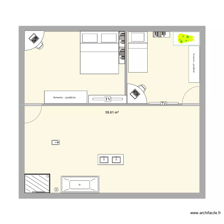4 pople. Plan de 1  et 60 m²