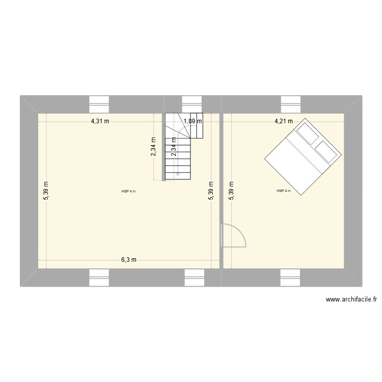 2e etage Maison. Plan de 2 pièces et 56 m2