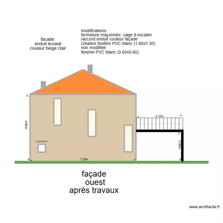 facade ouest apres renovation 1. Plan de 7 Pièces et 46 m²