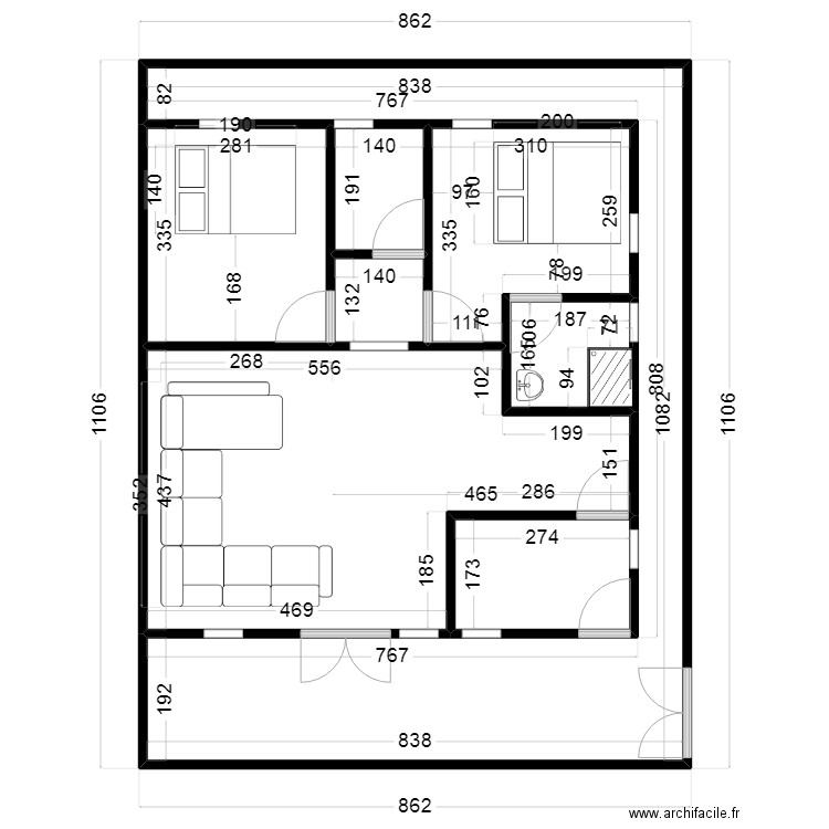 plan vieille. Plan de 8 pièces et 85 m2