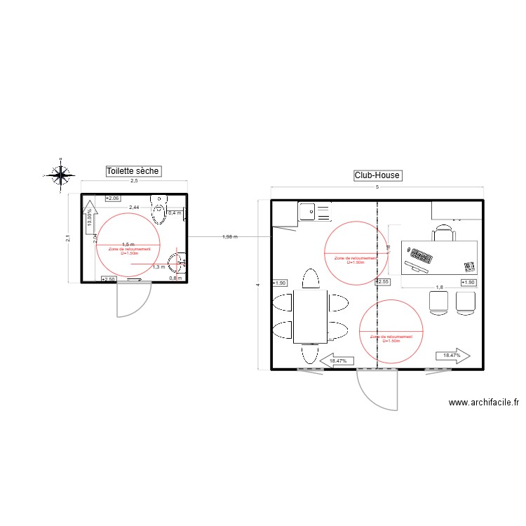 Club_House + toilettes. Plan de 2 pièces et 24 m2