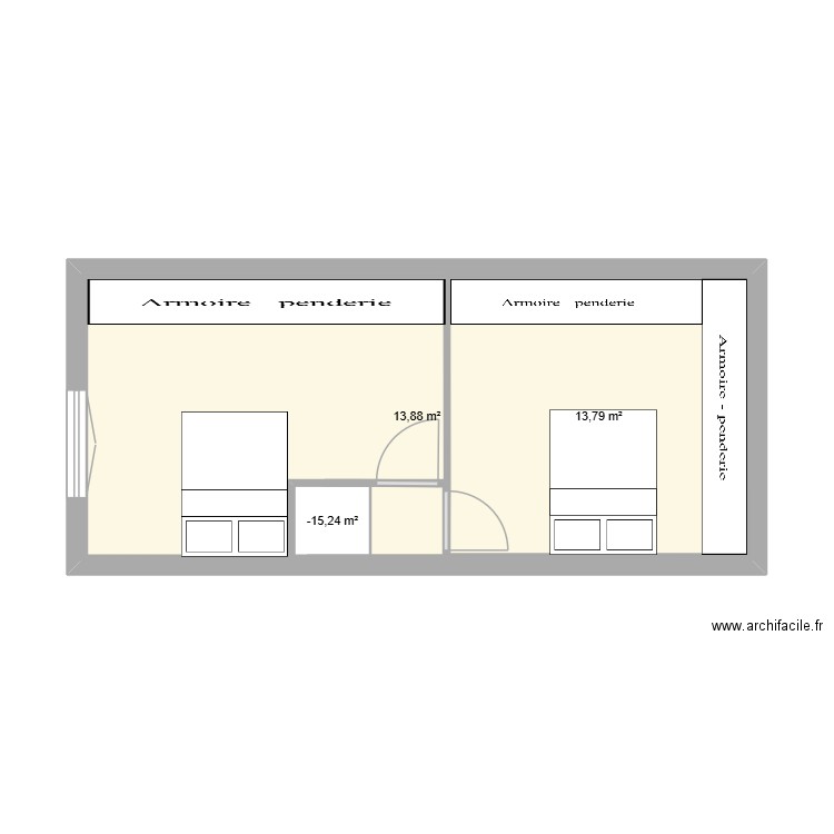 Etage porcherie. Plan de 3 pièces et 46 m2