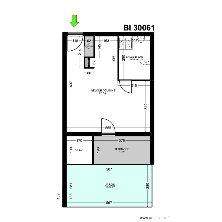 BI 30061. Plan de 7 pièces et 61 m2