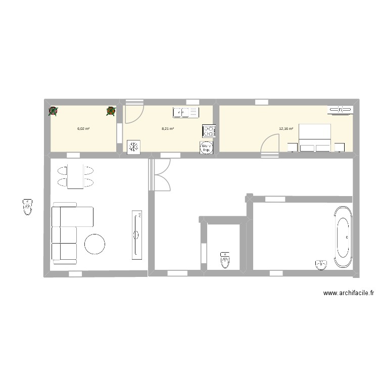 lou. Plan de 3 pièces et 26 m2