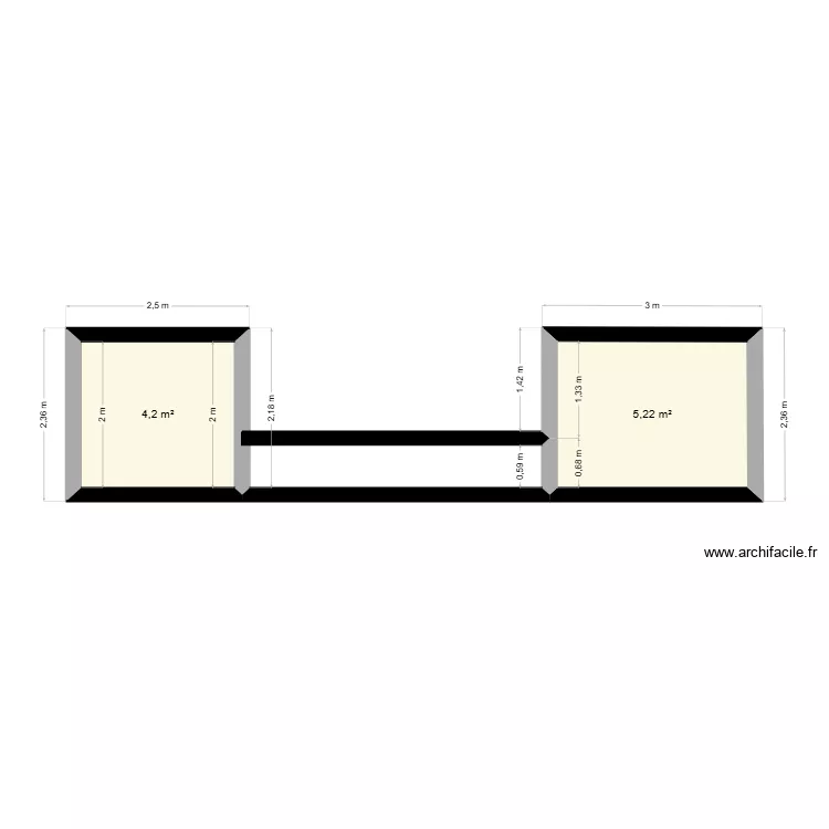 Coupe avec hauteur 1,90. Plan de 2 Pièces et 9 m² Coupe avec hauteur 1,90. Plan de 2 Pièces et 9 m²