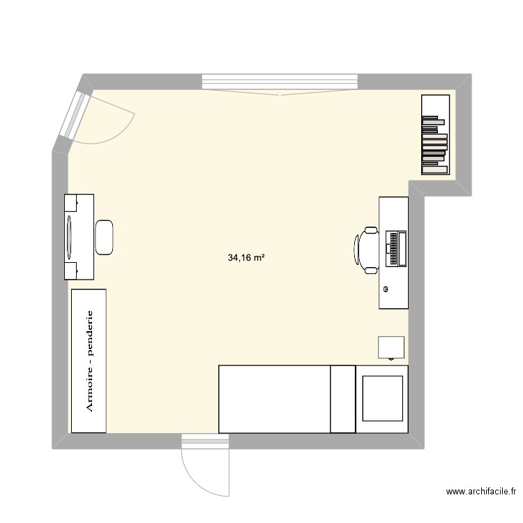 my new room. Plan de 1 pièce et 34 m2