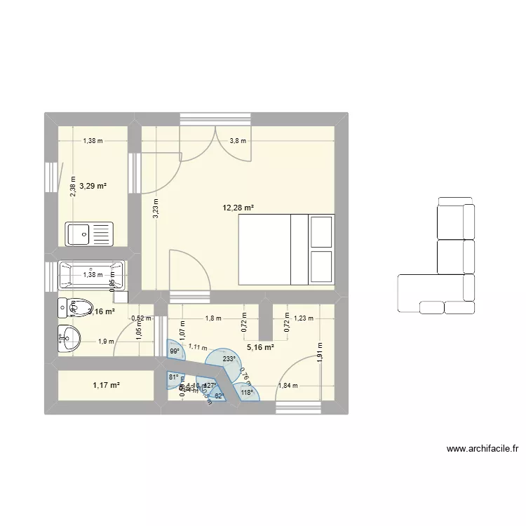 Tom Noisy. Plan de 6  et 26 m²