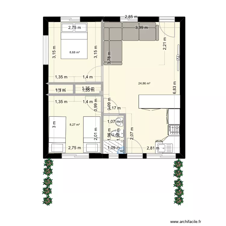 S+2 amenagé 46m². Plan de 6 et 45 m² S+2 amenagé 46m². Plan de 6 et 45 m²