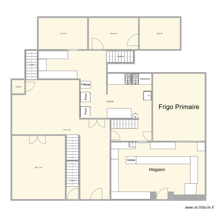 boucherie. Plan de 12 pièces et 230 m2