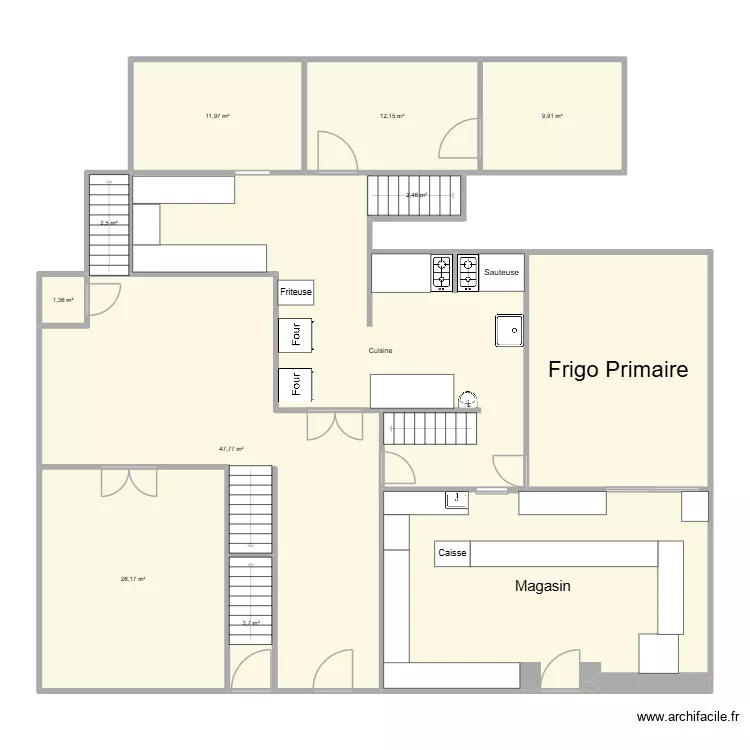boucherie. Plan de 12 pièces et 230 m²