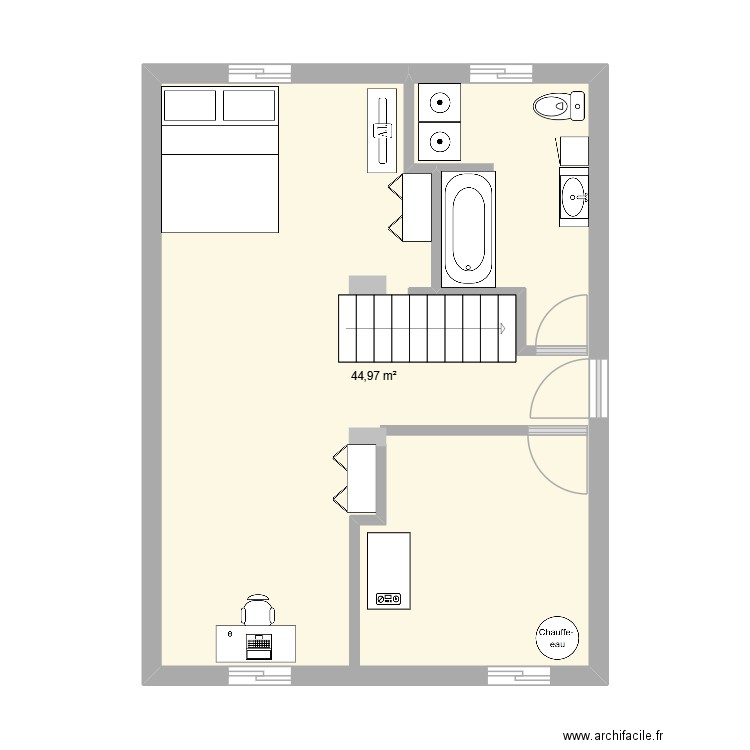 s-sol st lambert-option 1. Plan de 1 pièce et 45 m2