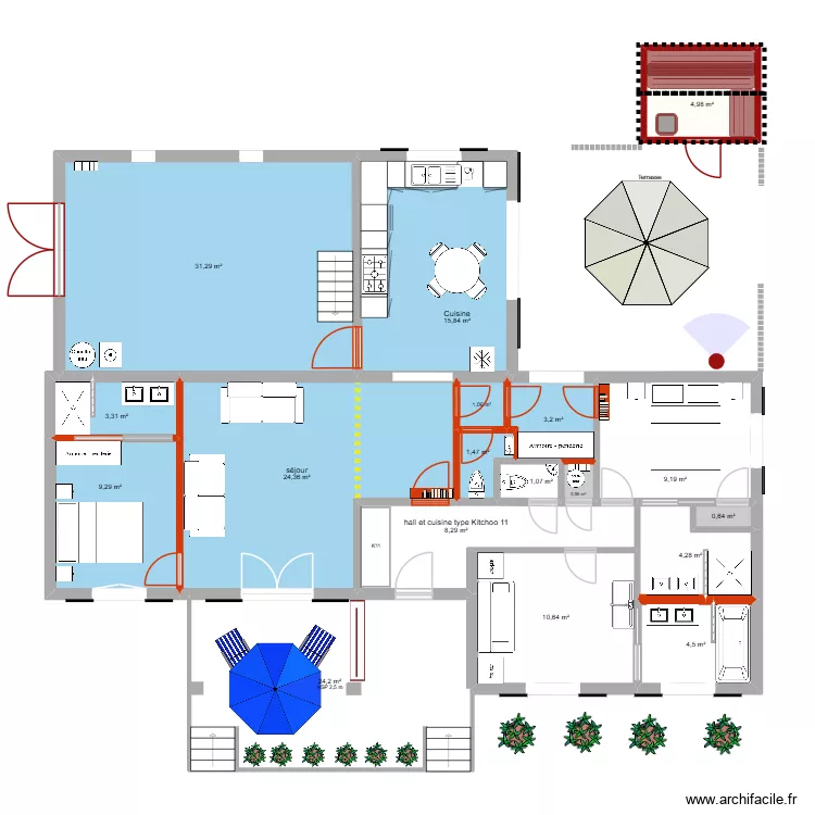 VF module 3 (2 ch autonomes). Plan de 18 pièces et 158 m²