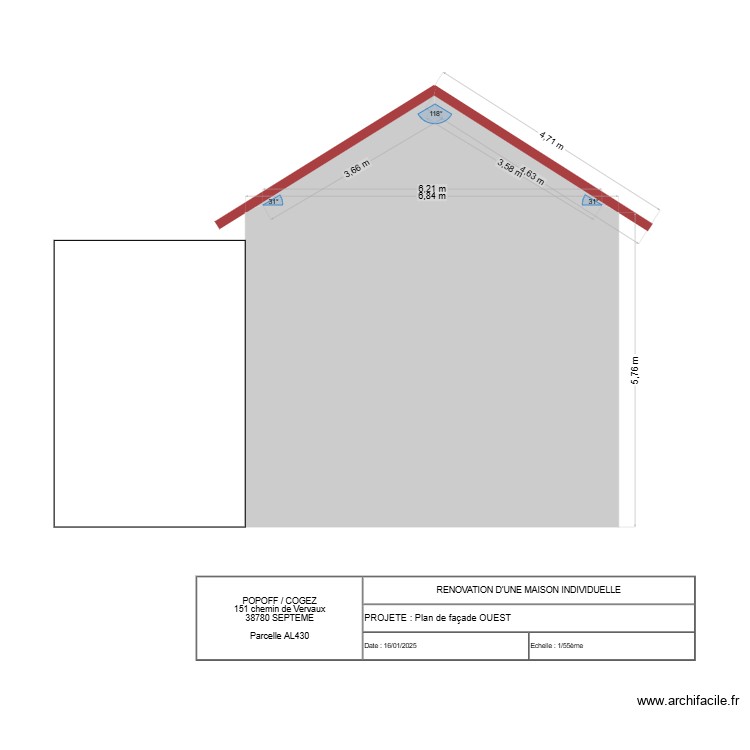FACADE OUEST projete. Plan de 0 pièce et 0 m2