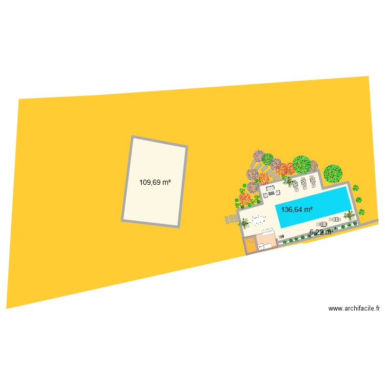 projet piscine. Plan de 3 pièces et 253 m2