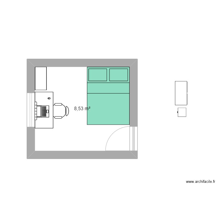 Chambre. Plan de 1 pièce et 9 m2