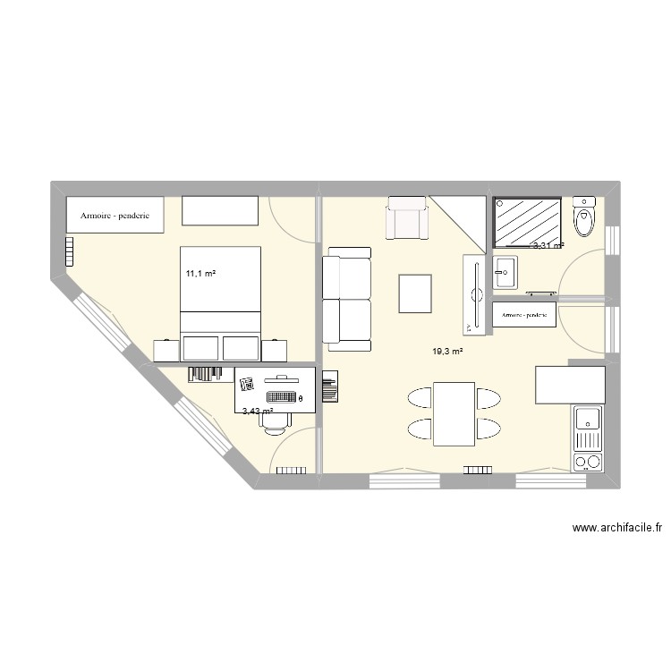 projet Réno 2. Plan de 4 pièces et 37 m2