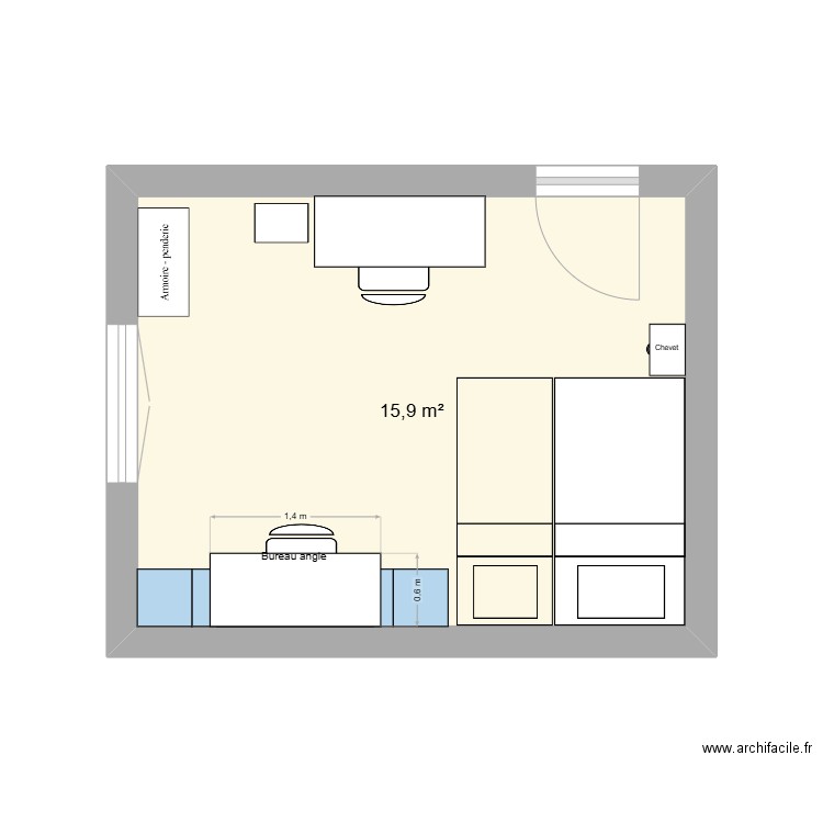Bureau amenagement bureau meuble pont Biface. Plan de 1 pièce et 16 m2