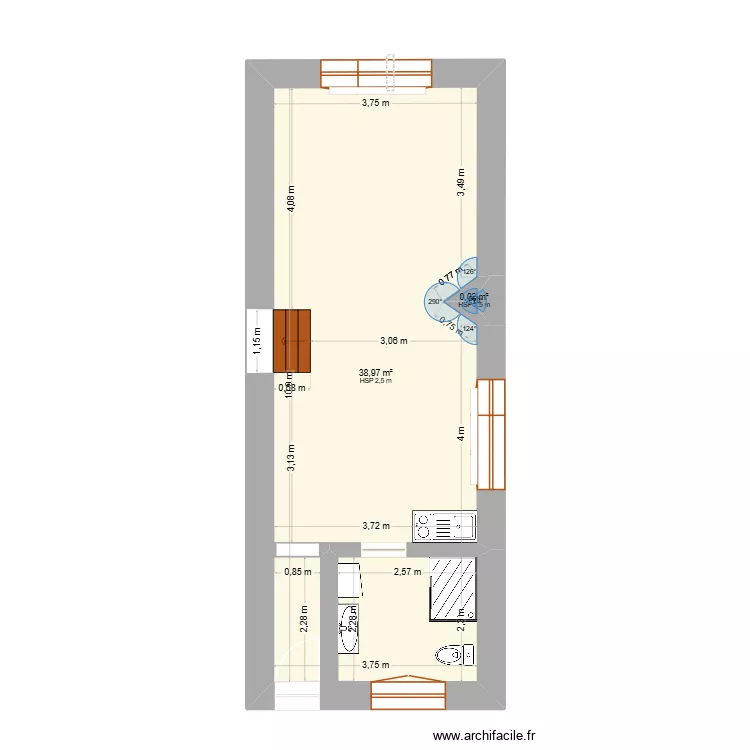 Appart. Plan de 2  et 39 m²