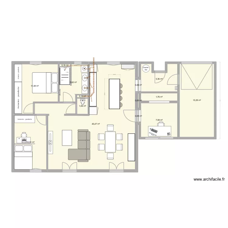 Moll&eacute;g&egrave;s projection EU. Plan de 14 Pièces et 105 m²