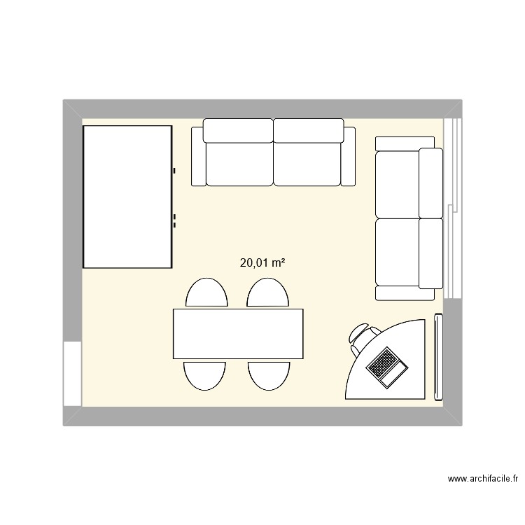 Salon. Plan de 1 pièce et 20 m2