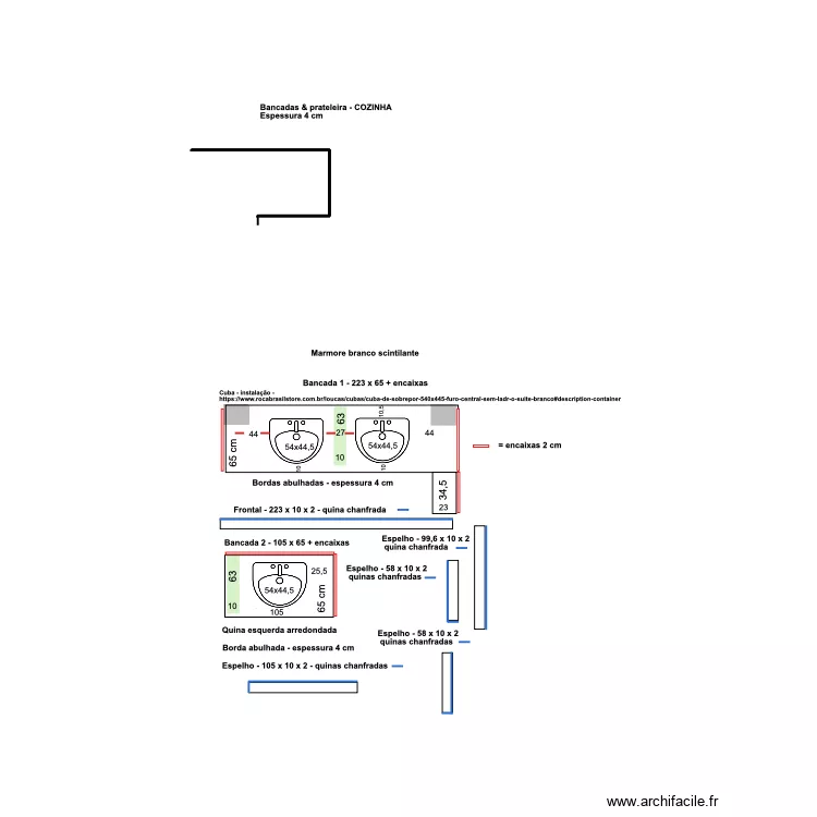 Bancadas banheiros. Plan de 