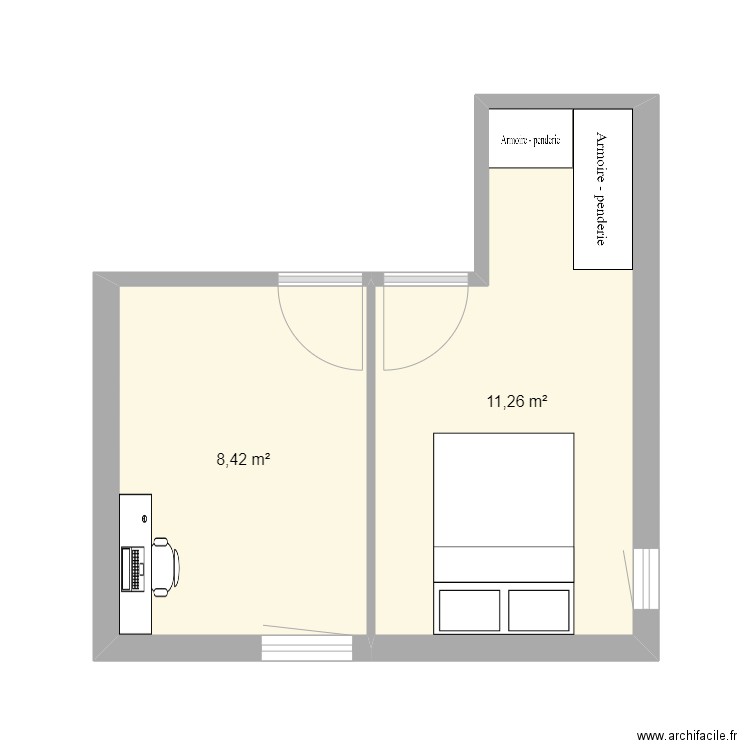 CHAMBRE 2 ET 3 BRLS. Plan de 2 pièces et 20 m2