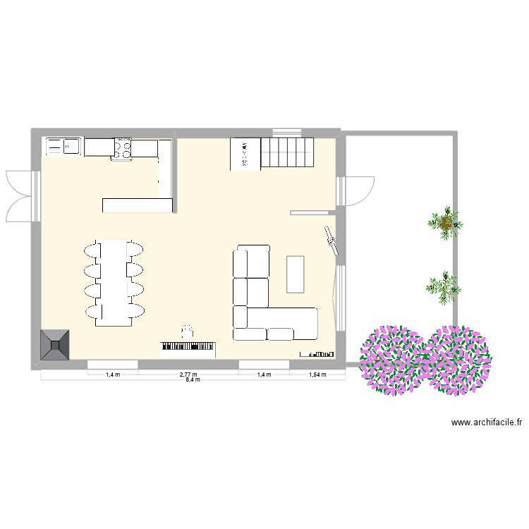 piece de vie revisitée 2. Plan de 1 pièce et 50 m2