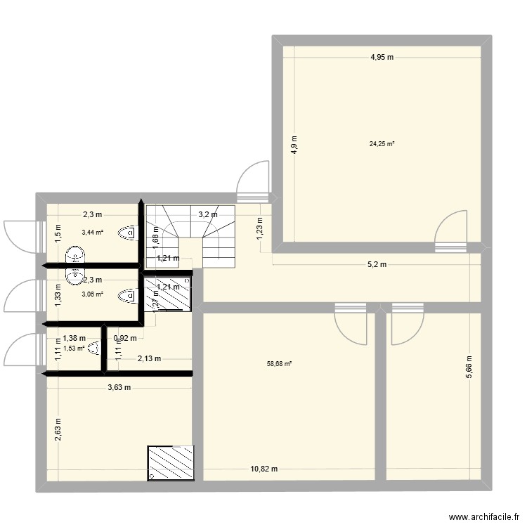 bur. Plan de 5 pièces et 91 m2